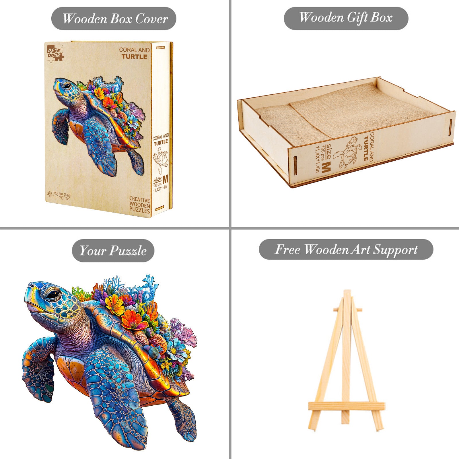 Coraland Turtle Unique Shape Wood Puzzle Ocean Art - Aeekdook