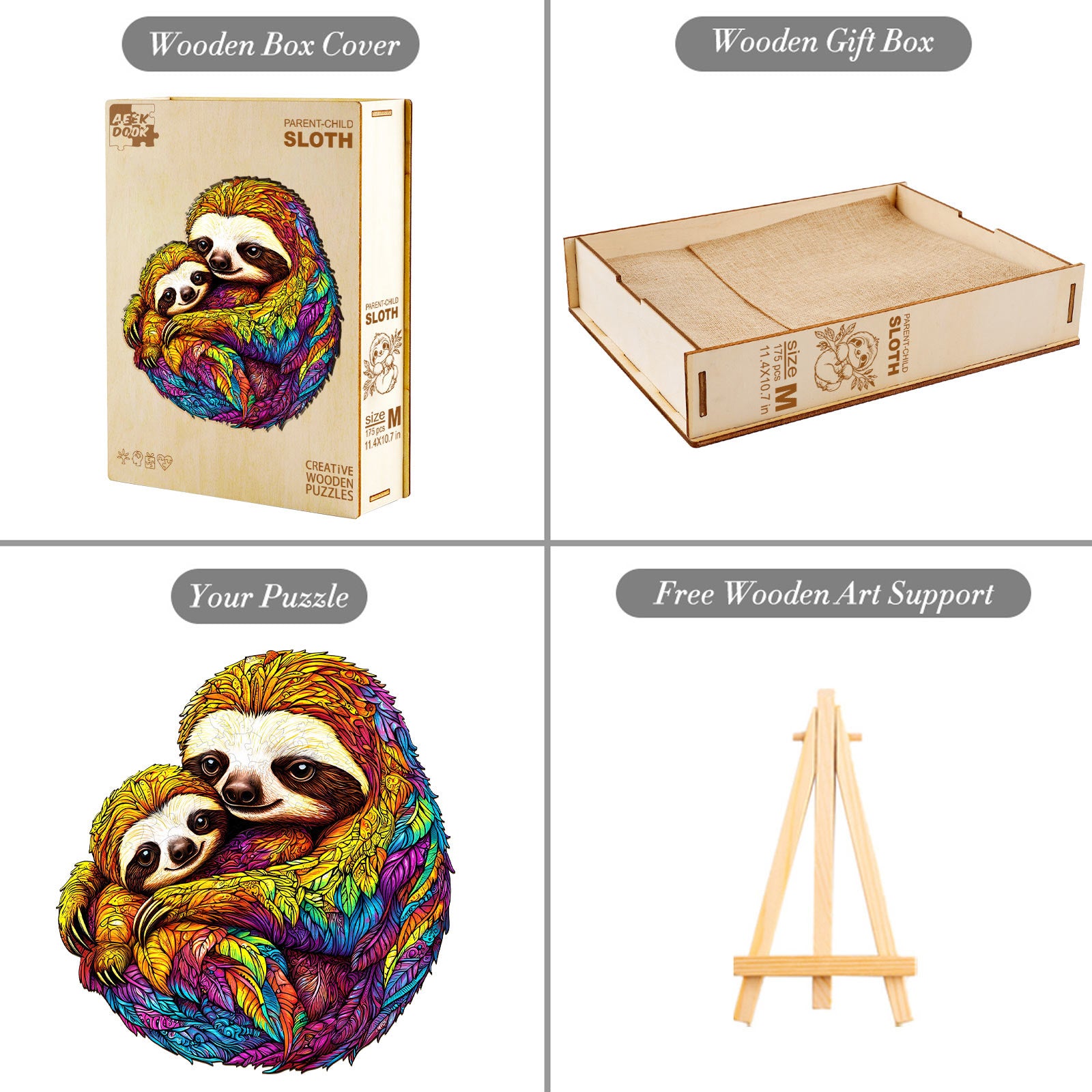 Parent Child Sloth Wood Puzzle Cute Family Gift - Aeekdook