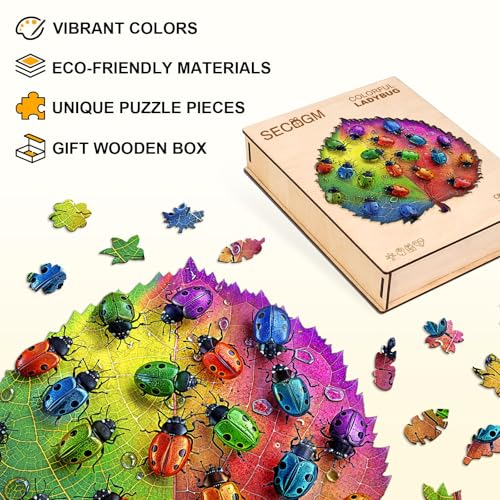 Colorful Ladybird Unique Shape Wood Puzzle Lucky Bug - Aeekdook