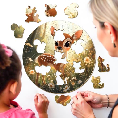 Cute Deer 50 Piece Kids Wood Puzzle Woodland Gift - Aeekdook