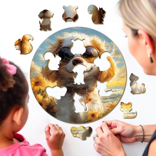 Sunny Puppy 50 Piece Kids Wood Puzzle Cute Pet - Aeekdook