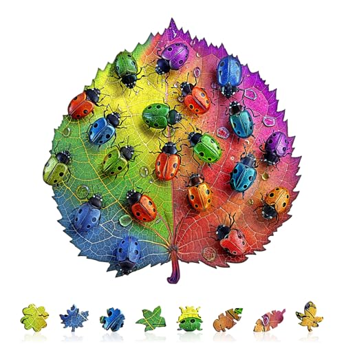 Colorful Ladybird Unique Shape Wood Puzzle Lucky Bug - Aeekdook