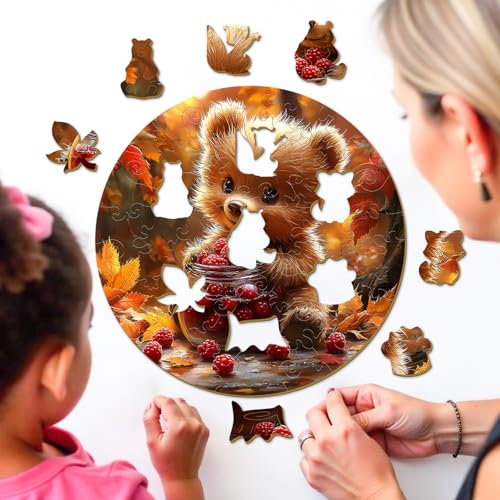 Berry Bear 50 Piece Kids Wood Puzzle Forest Animal - Aeekdook