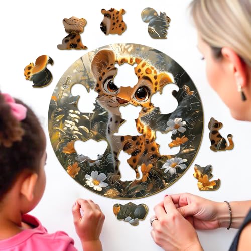 Cute Leopard 50 Piece Wood Puzzle for Young Children - Aeekdook
