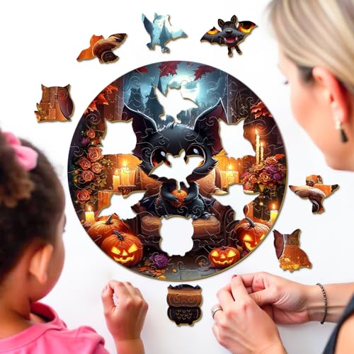 Halloween Black Bat 50 Piece Kids Wood Puzzle Gift - Aeekdook