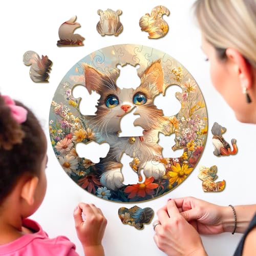 Lovely Cat 50 Piece Kids Wood Puzzle Kitten Gift - Aeekdook