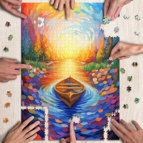 Stained Glass River 1000 Piece Wood Puzzle Art Decor - Aeekdook