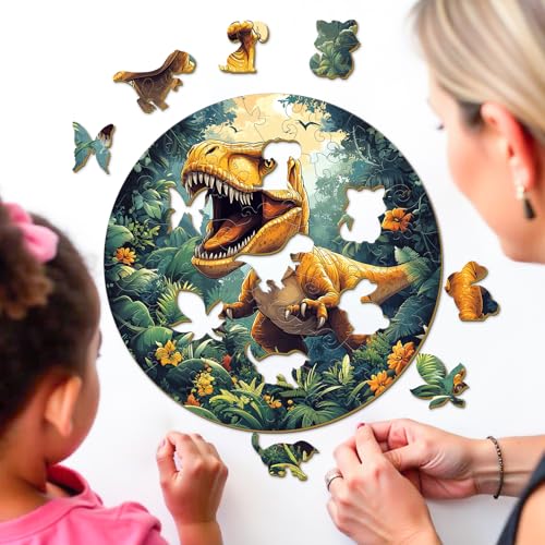 Dinosaur 50 Piece Kids Wood Puzzle T-Rex Theme - Aeekdook