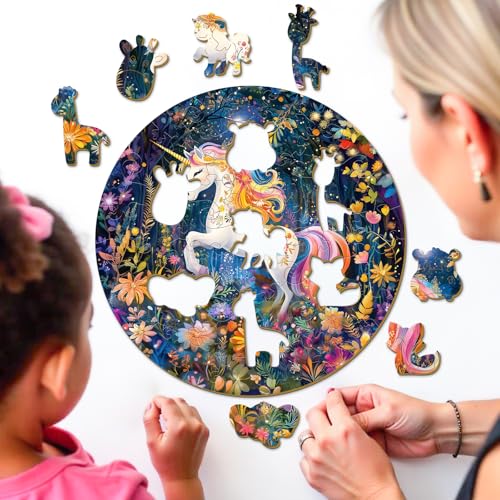 Rainbow Unicorn 50 Piece Kids Wood Puzzle Magical - Aeekdook