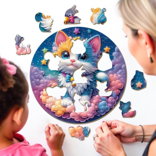 Celestial Kitten 50 Piece Wood Puzzle for Children - Aeekdook