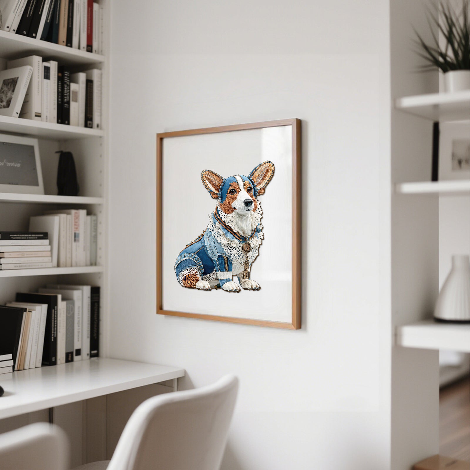 Denim Corgi Wooden Jigsaw Puzzles
