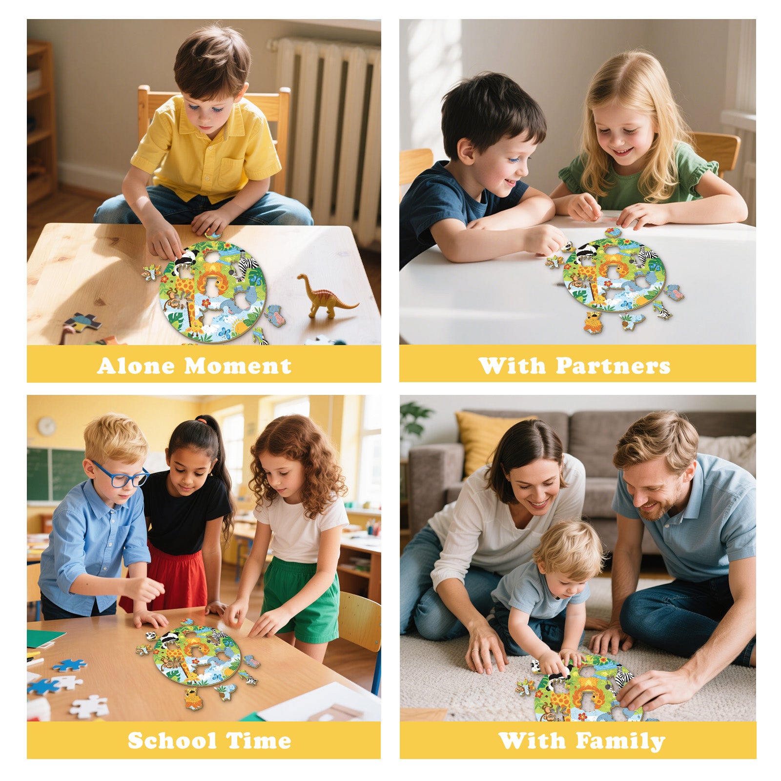Animals Party Wooden Puzzle Interactive Celebration Jigsaw Toy - Aeekdook