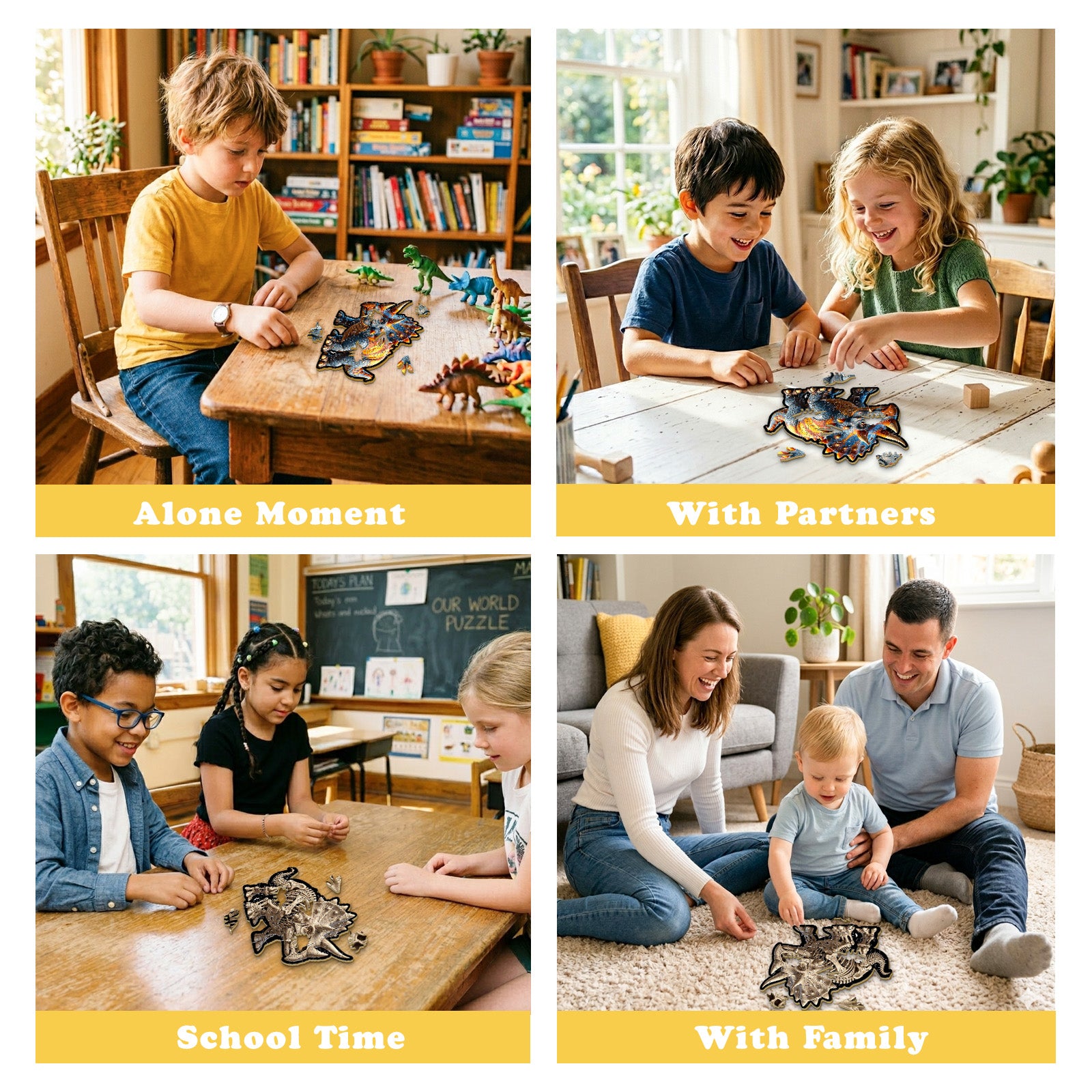 Double-sided Triceratops Wooden Puzzle for Kids