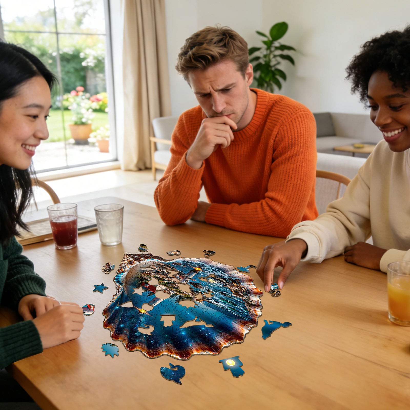 Double-sided Shell Lighthouse Wooden Jigsaw Puzzles for Adults