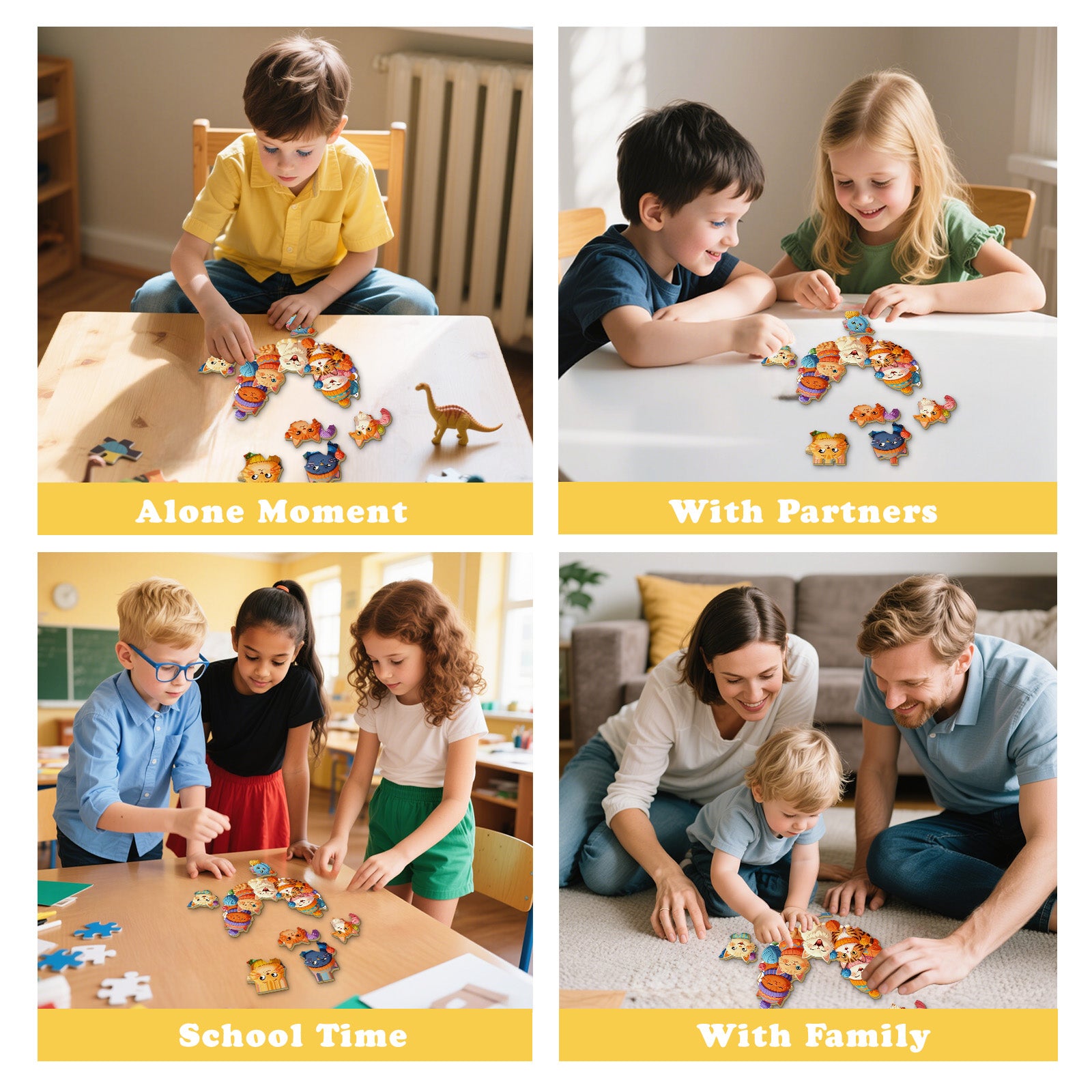 Cats Family Wood Jigsaw Puzzle for Kids - Aeekdook