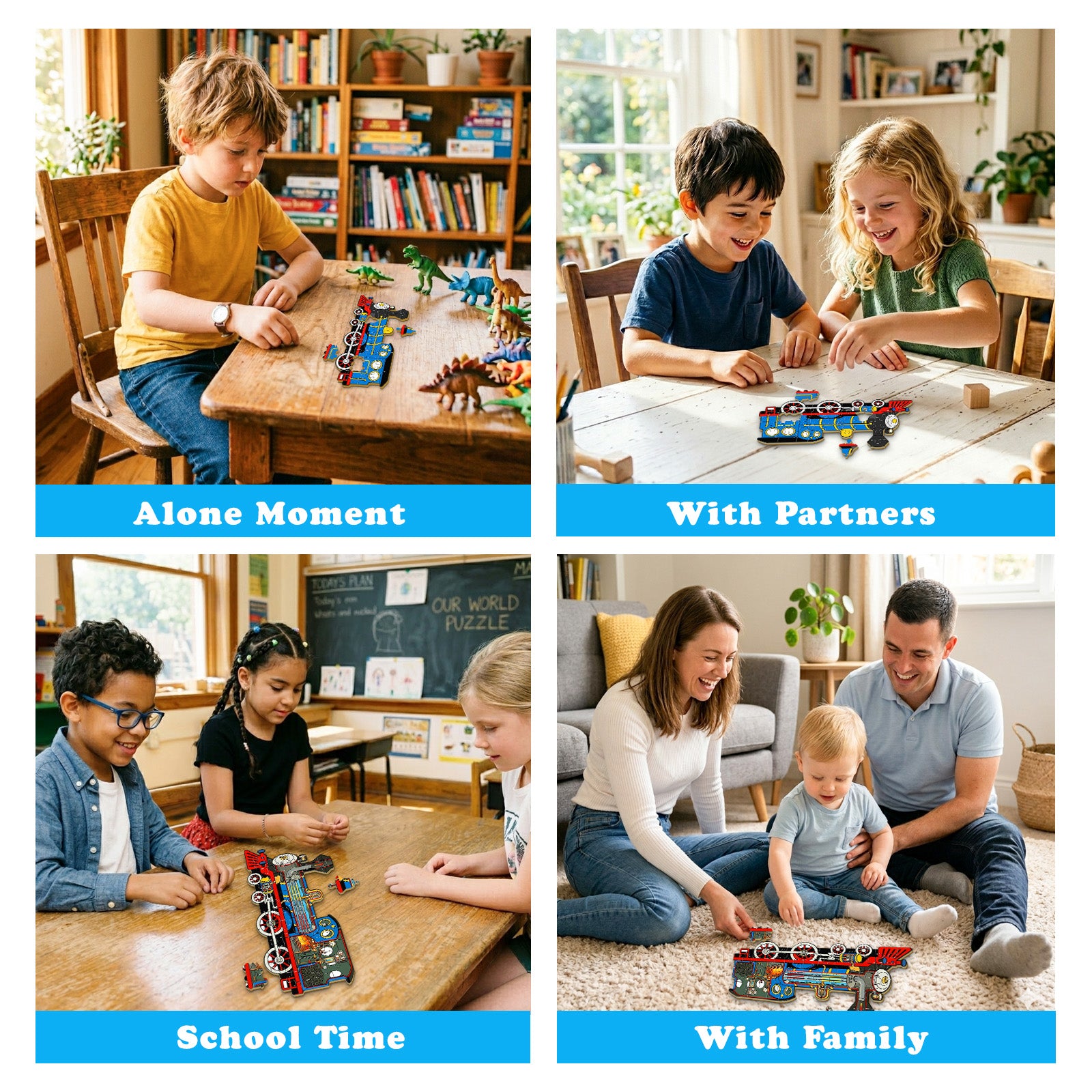 Double-sided Steam Train Wooden Puzzle for Kids