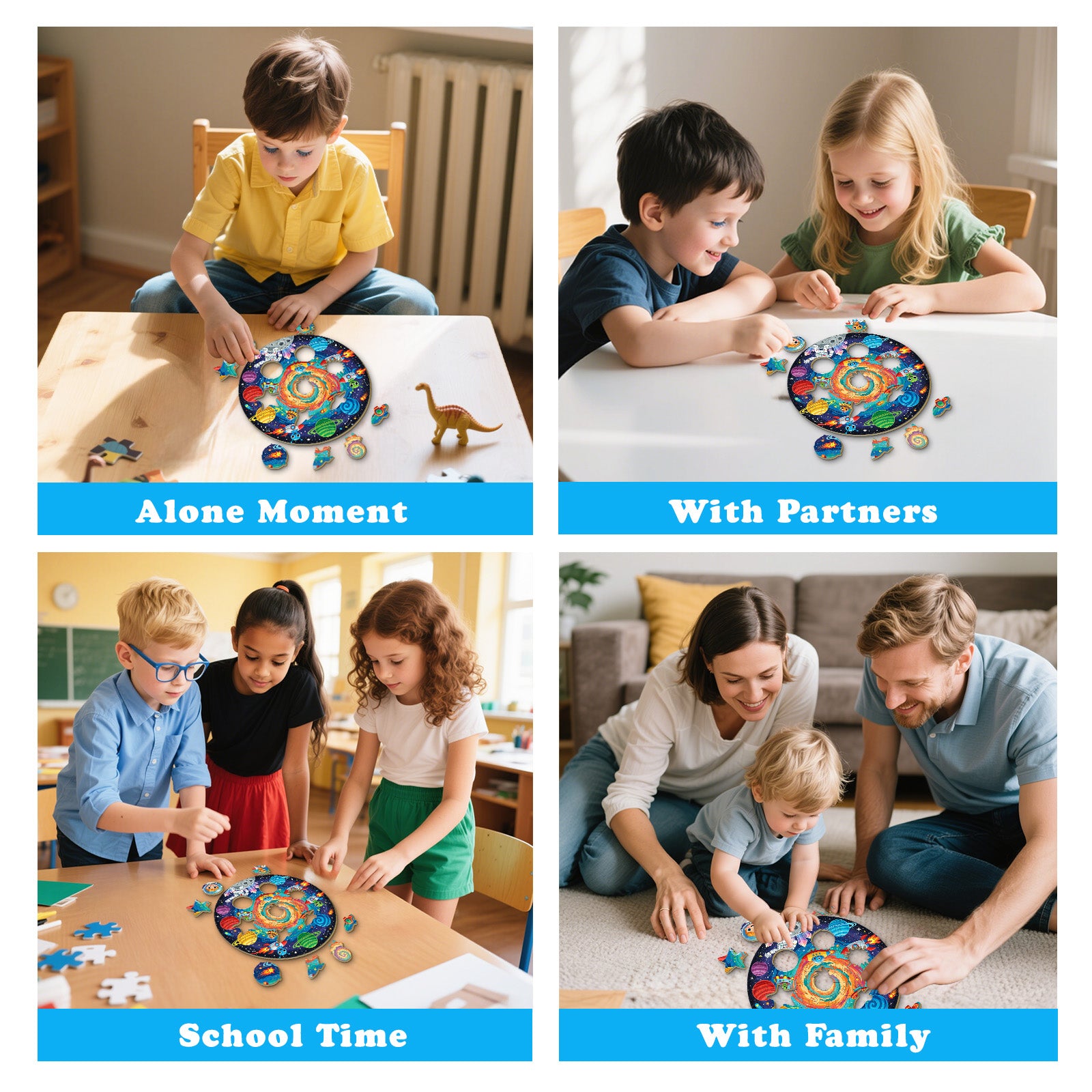 Outer Space Astronaut Wooden Jigsaw Puzzle for Kids - Aeekdook