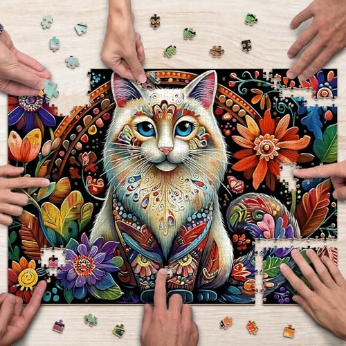 Garden Cat 1000 Piece Wood Puzzle Adult Brain Teaser - Aeekdook