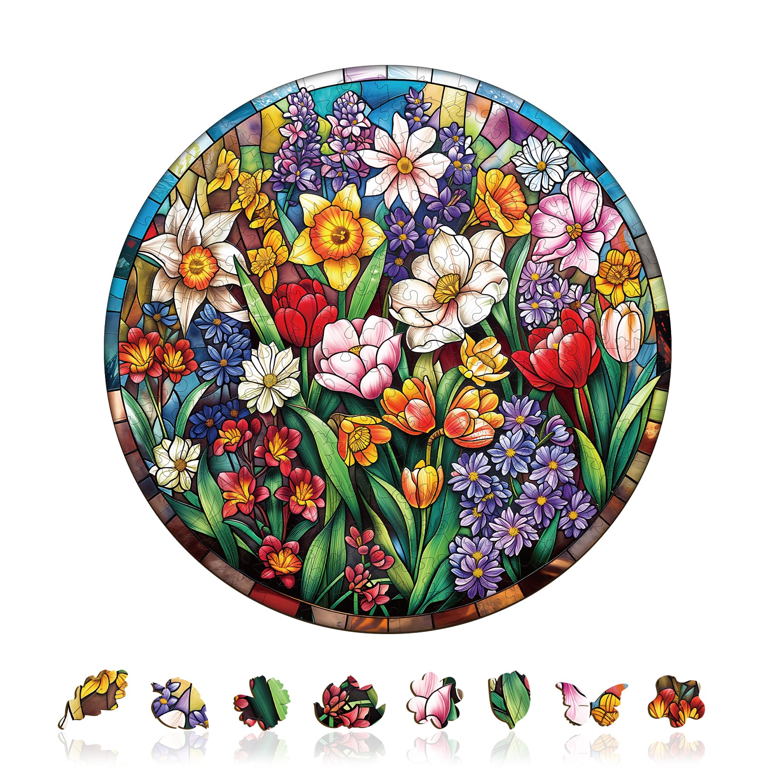 Stained Glass Flowers Wooden Jigsaw Puzzles for Adults - Aeekdook