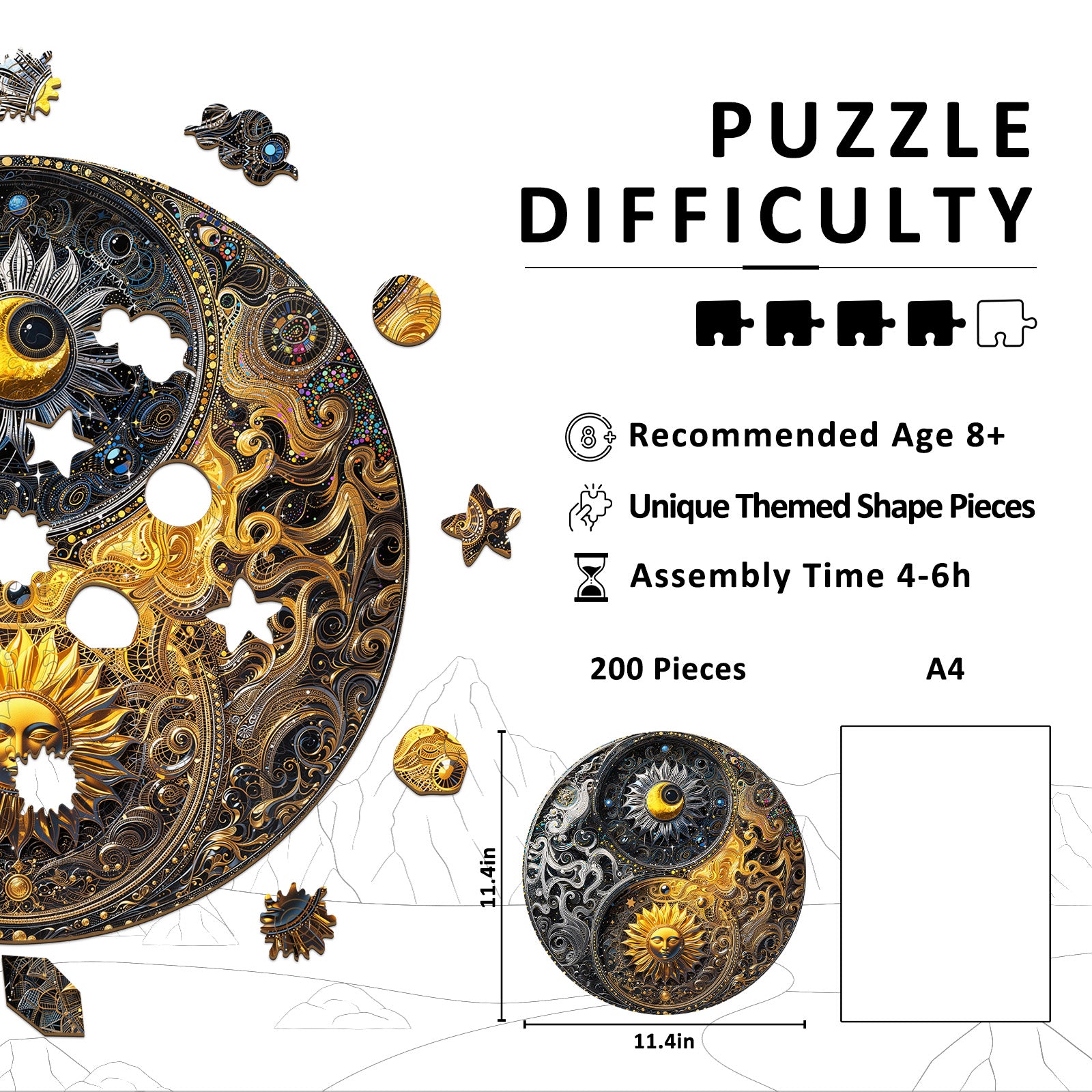Yin-Yang Sun Moon Unique Wooden Puzzles