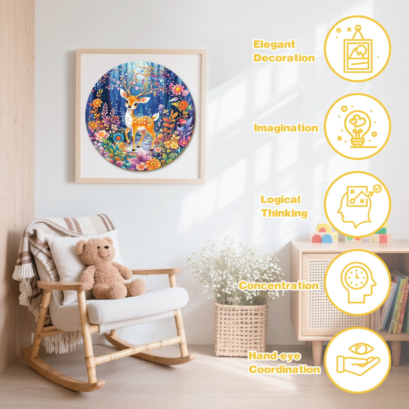 Rainbow Deer 50 Pieces Wooden Puzzles for Kids Ages 4-6 - Aeekdook
