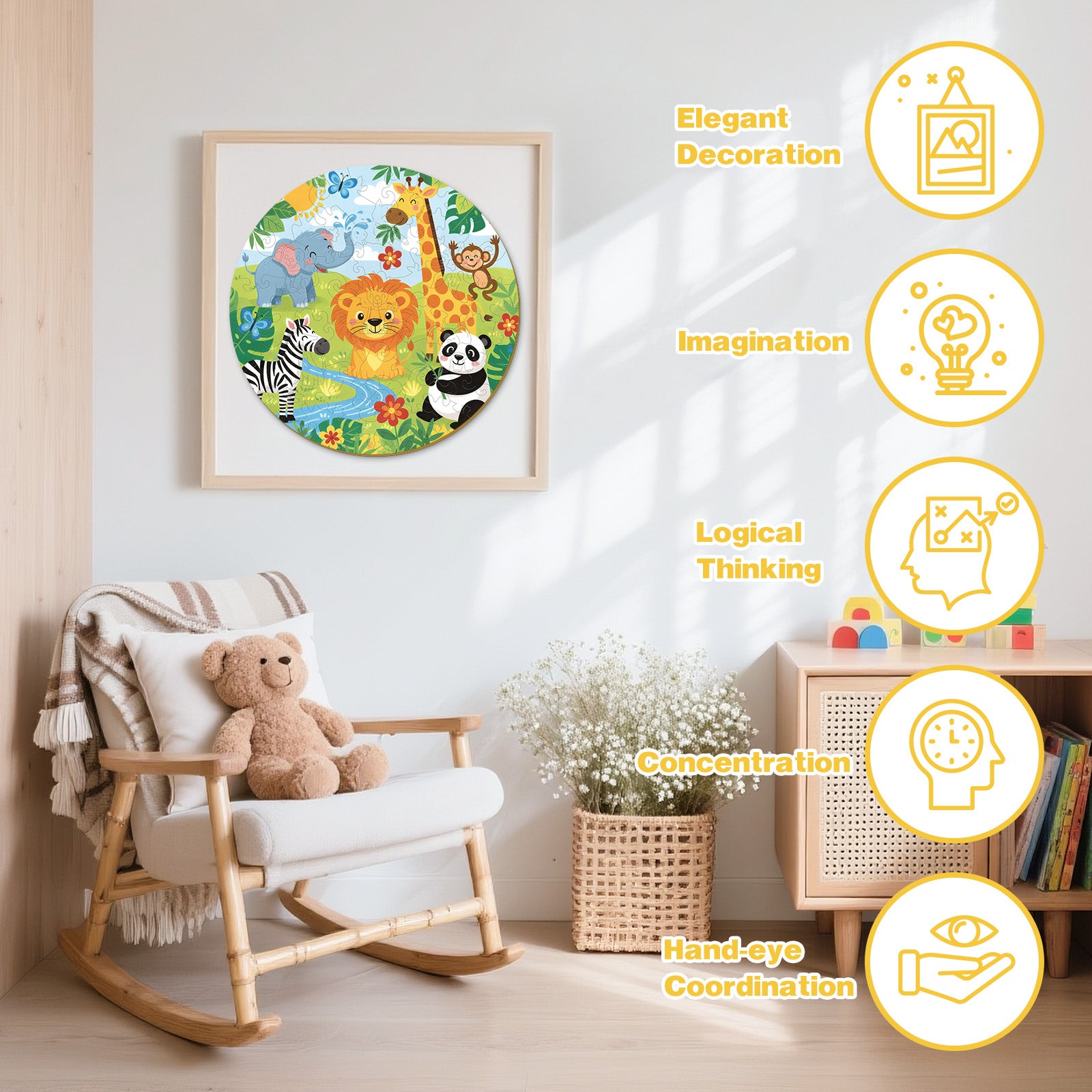 Animals Party Wooden Puzzle Interactive Celebration Jigsaw Toy - Aeekdook