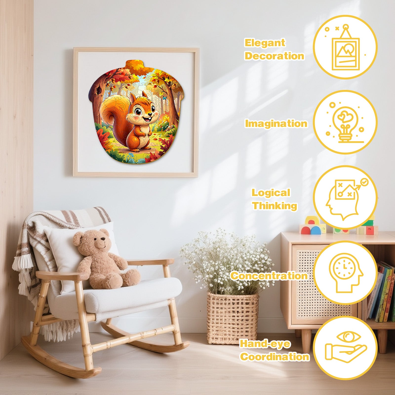 Cute Squirrel Autumn Wooden Toy for Kids - Aeekdook