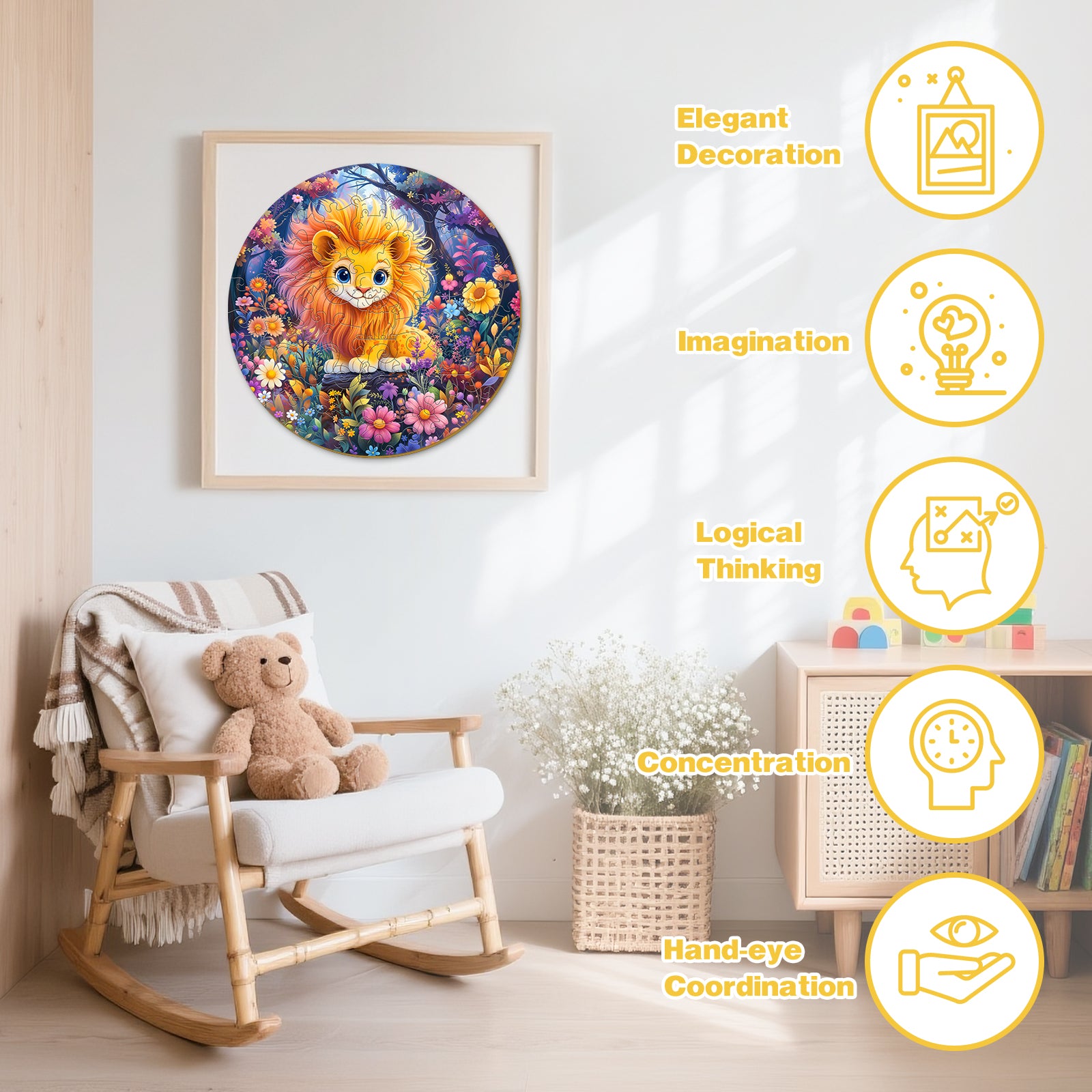 Rainbow Lion 50 Pieces Wooden Puzzles for Kids Ages 4-6 - Aeekdook