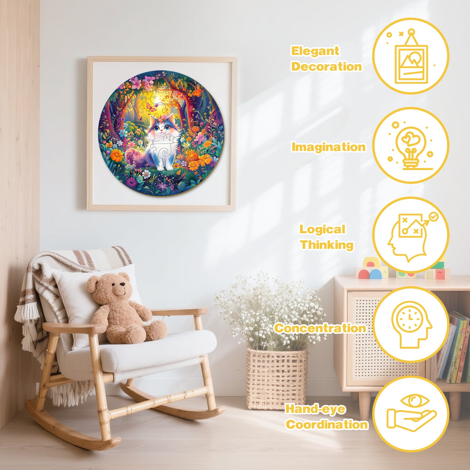 Rainbow Cat 50 Pieces Wooden Puzzles for Kids Ages 4-6 - Aeekdook