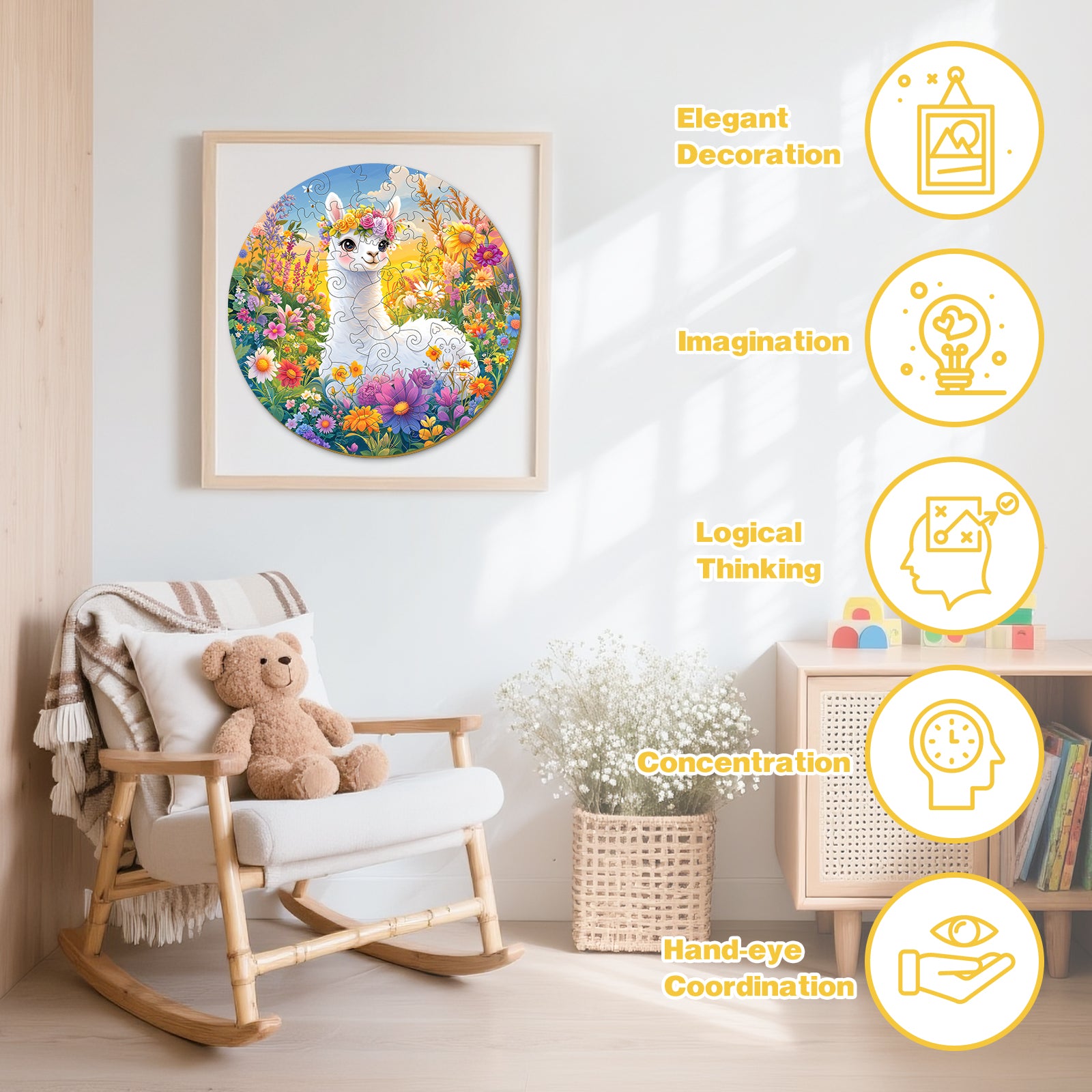Rainbow Alpaca 50 Pieces Wooden Puzzles for Kids Ages 4-6 - Aeekdook