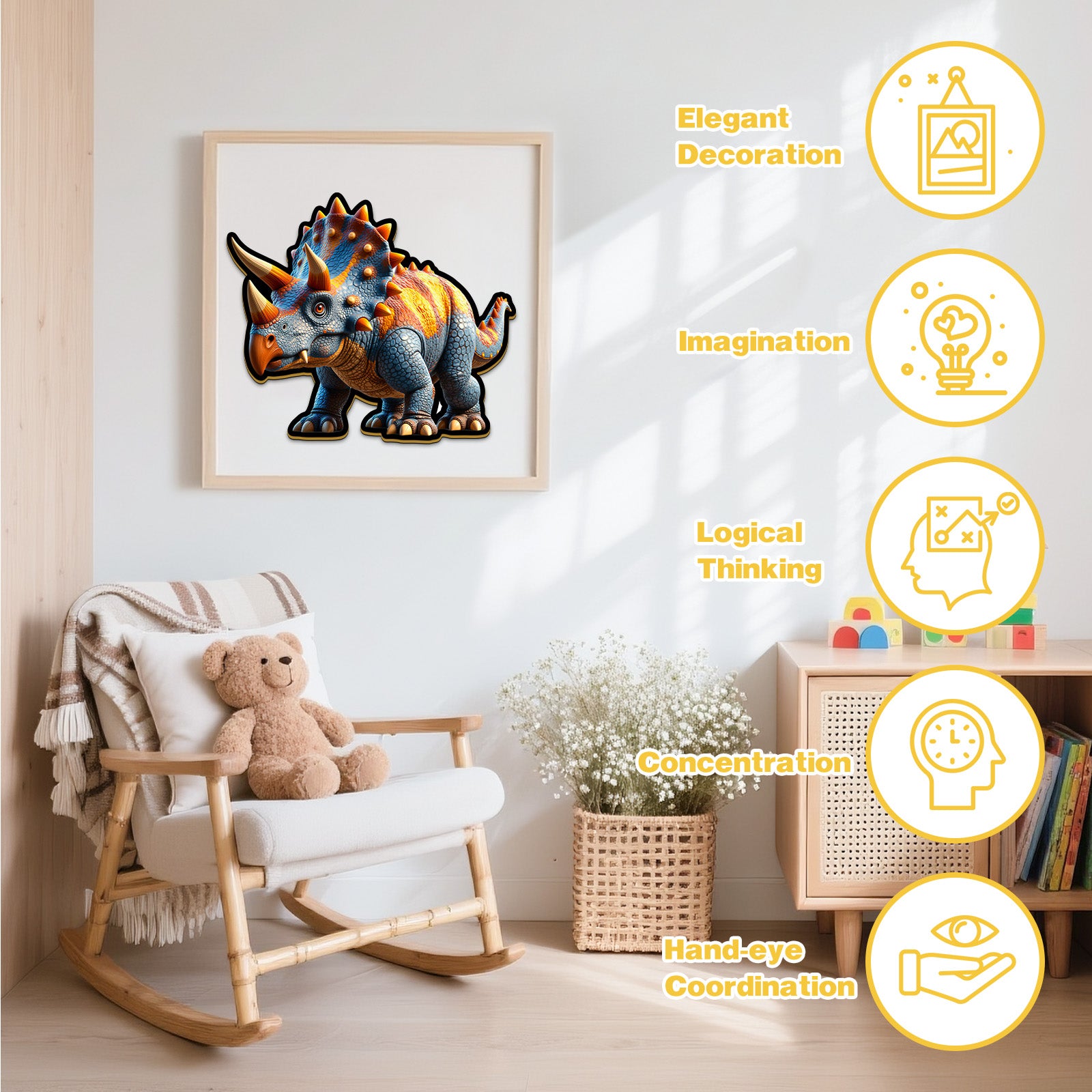 Double-sided Triceratops Wooden Puzzle for Kids
