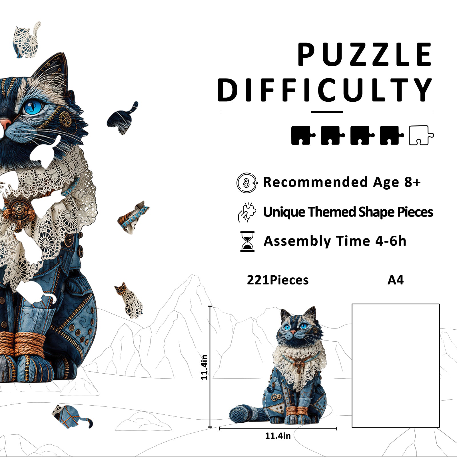 Denim Ragdoll Cat Unique Wooden Puzzles