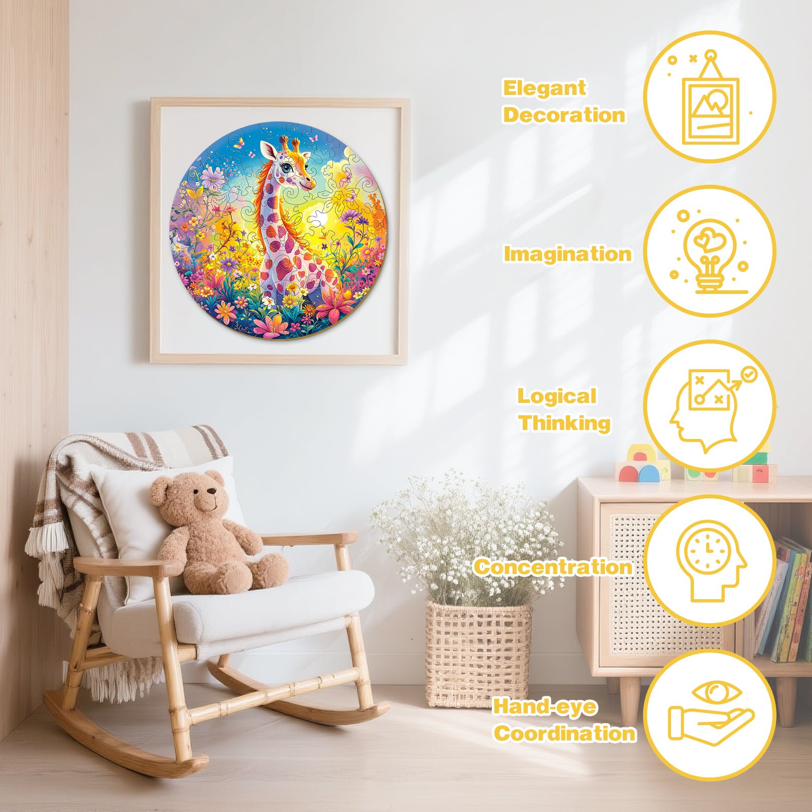 Rainbow Giraffe 50 Pieces Wooden Puzzles for Kids Ages 4-6 - Aeekdook