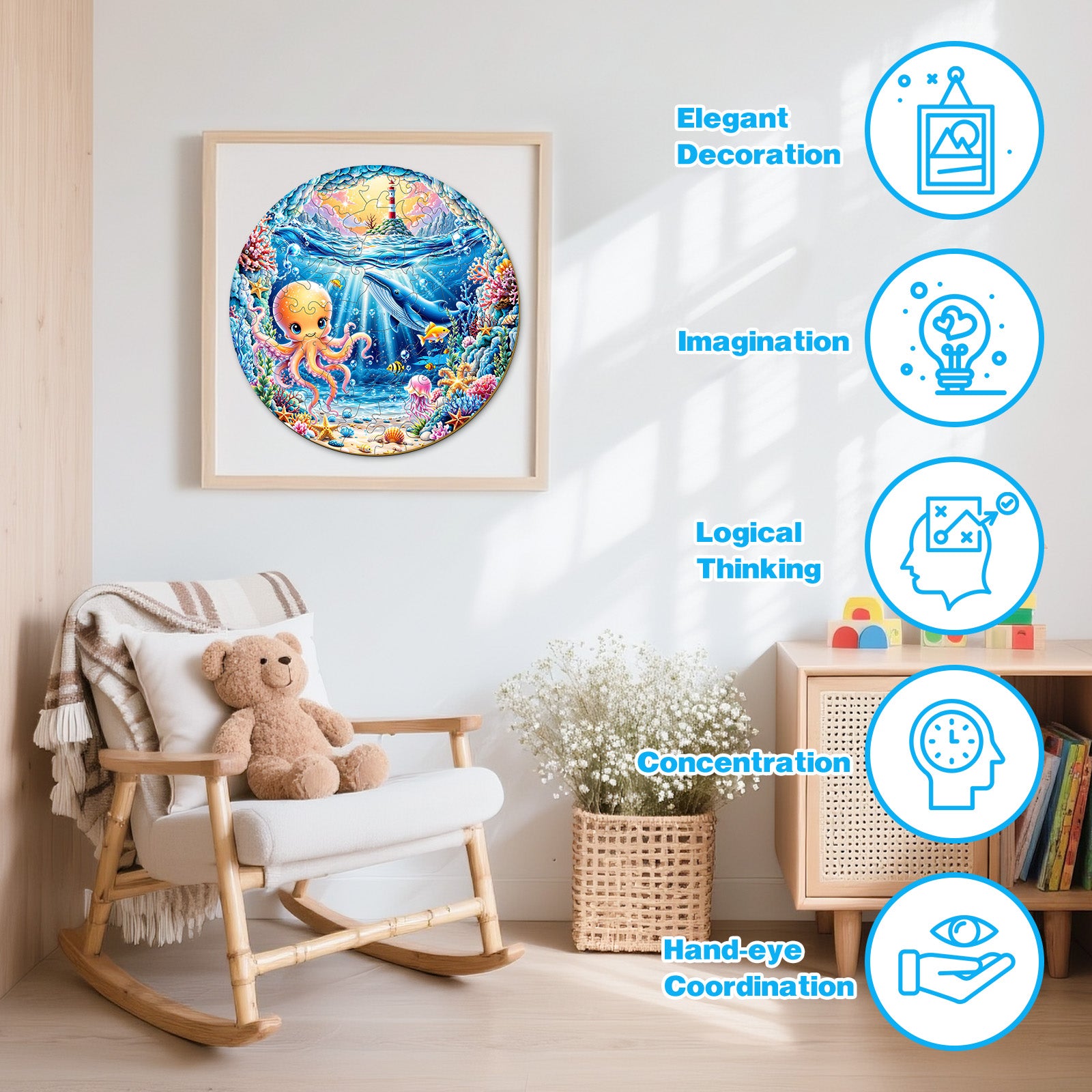 Sea Animals Wooden Jigsaw Puzzle for Kids - Aeekdook