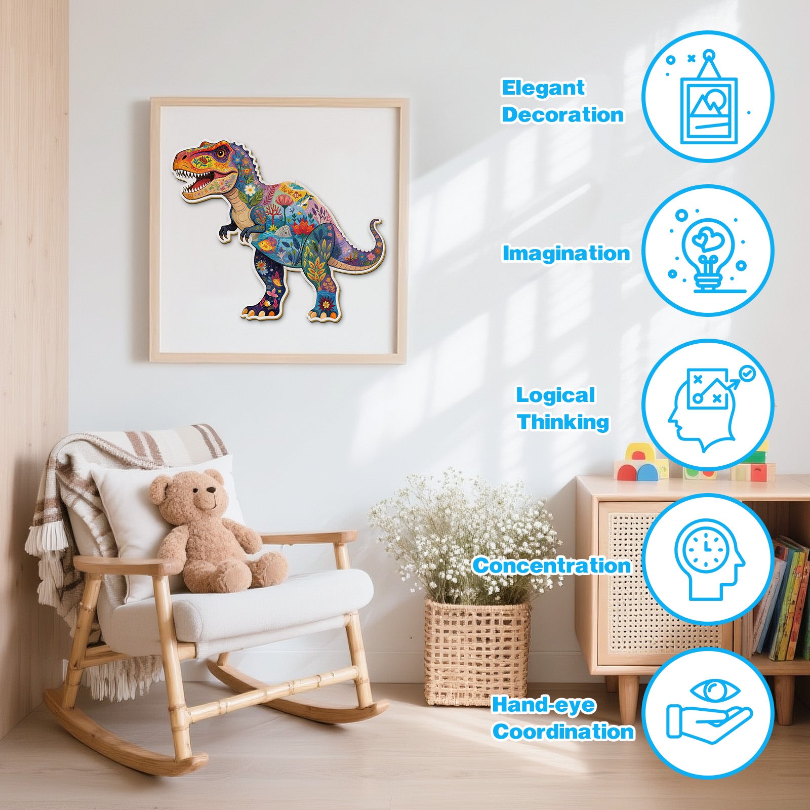 Colorful Tyrannosaurus Rex 22 Pieces Kids Wood Puzzle Gift