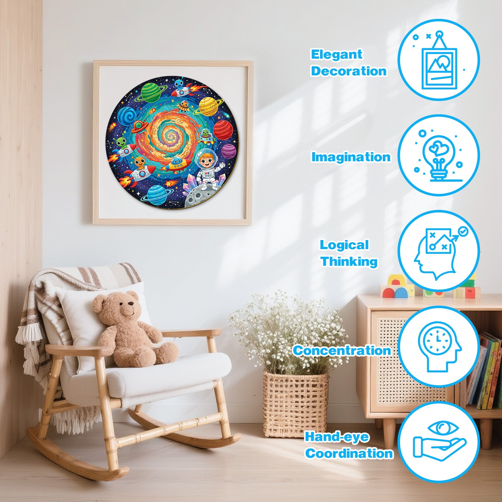 Outer Space Astronaut Wooden Jigsaw Puzzle for Kids - Aeekdook