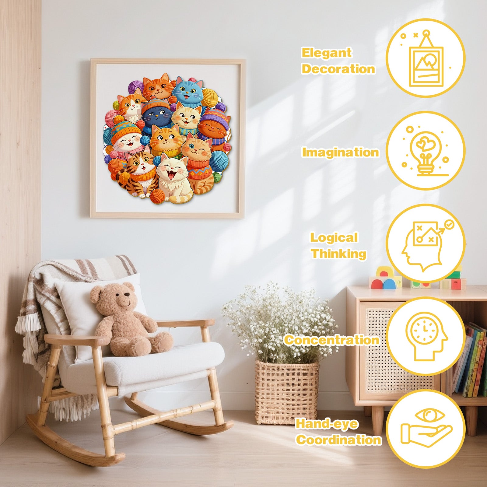 Cats Family Wood Jigsaw Puzzle for Kids - Aeekdook