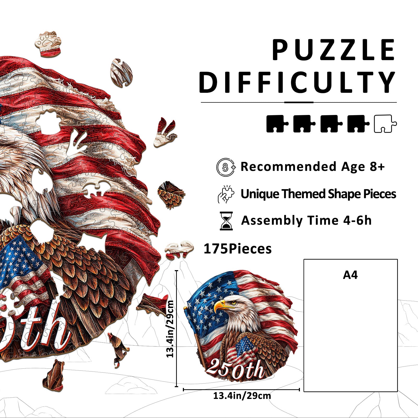 250th America Patriotic Wooden Jigsaw Puzzles for Adults