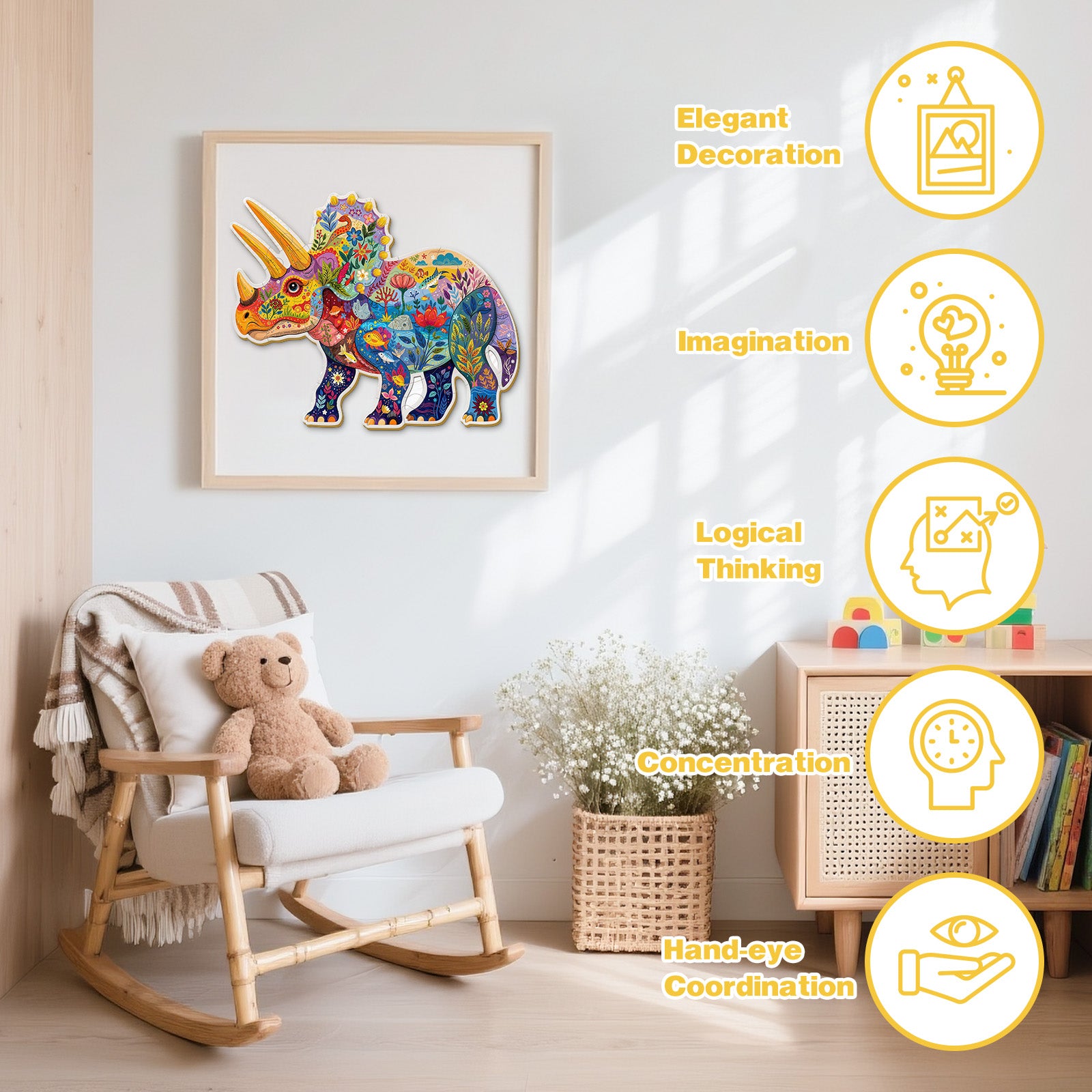 Colorful Triceratops 25 Piece Kids Wood Puzzle
