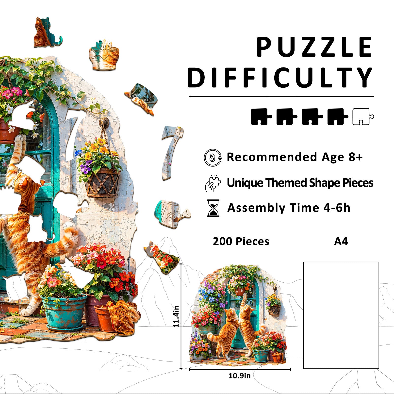 Cats and Flowers Wooden Jigsaw Puzzles for Adults