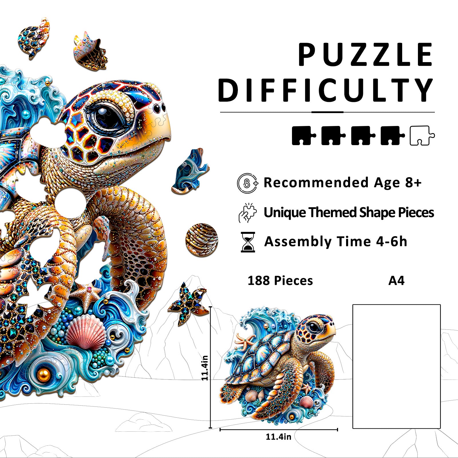 Turtle with Gems Wooden Puzzles for Adults