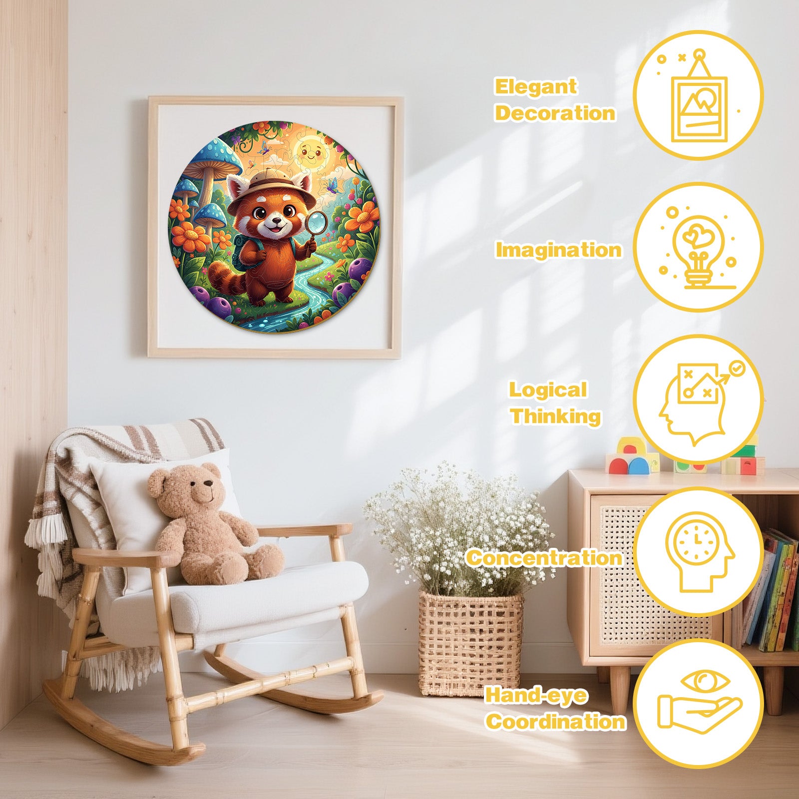 Forest Raccoon Nighttime Wooden Puzzle for Kids - Aeekdook