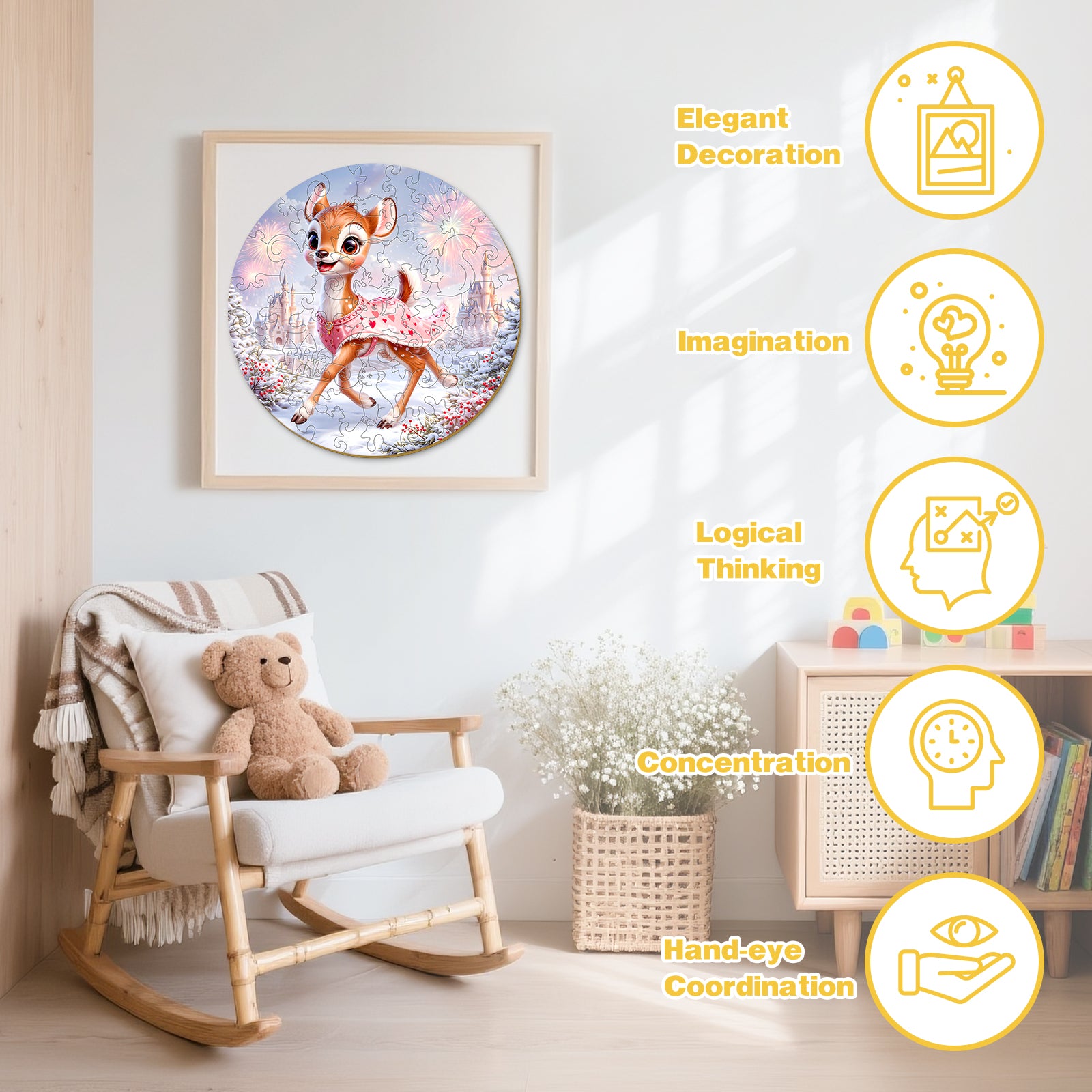 Fairy Deer Woodland Wood Jigsaw Puzzle for Children - Aeekdook