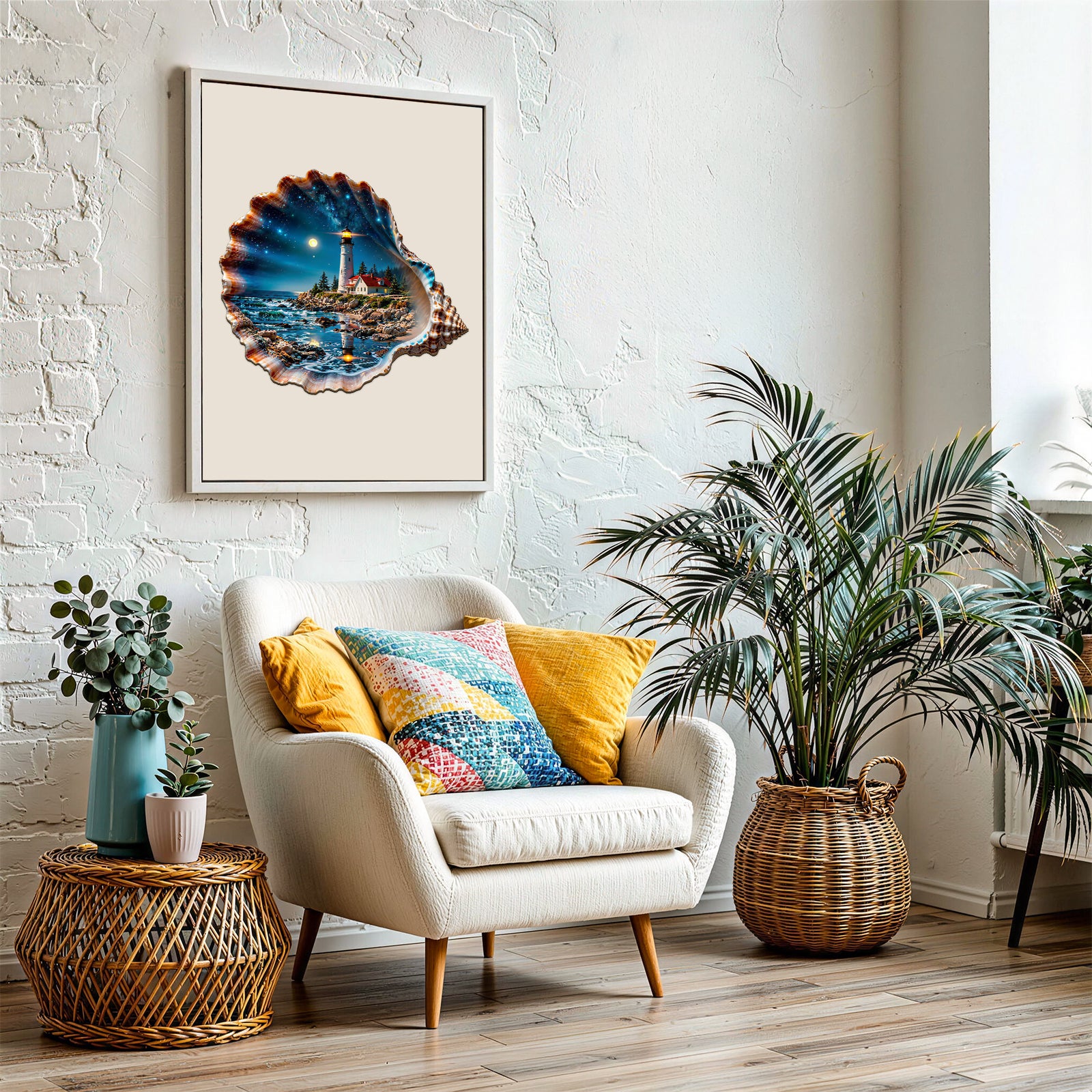 Double-sided Shell Lighthouse Wooden Jigsaw Puzzles for Adults