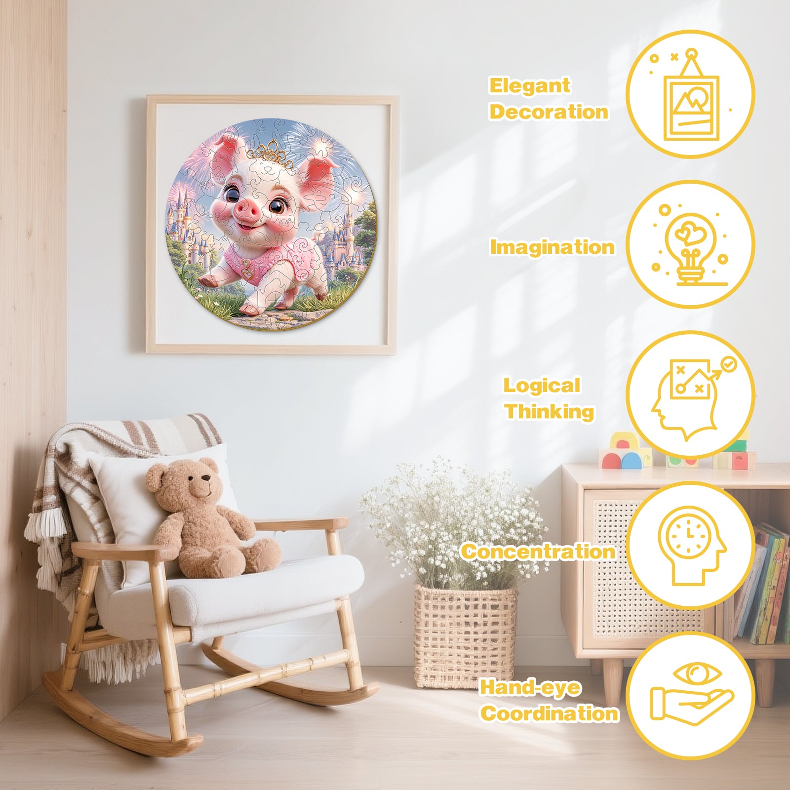 Fairy Pig Farmhouse Wooden Puzzle Fun Interactive Toy for Kids - Aeekdook