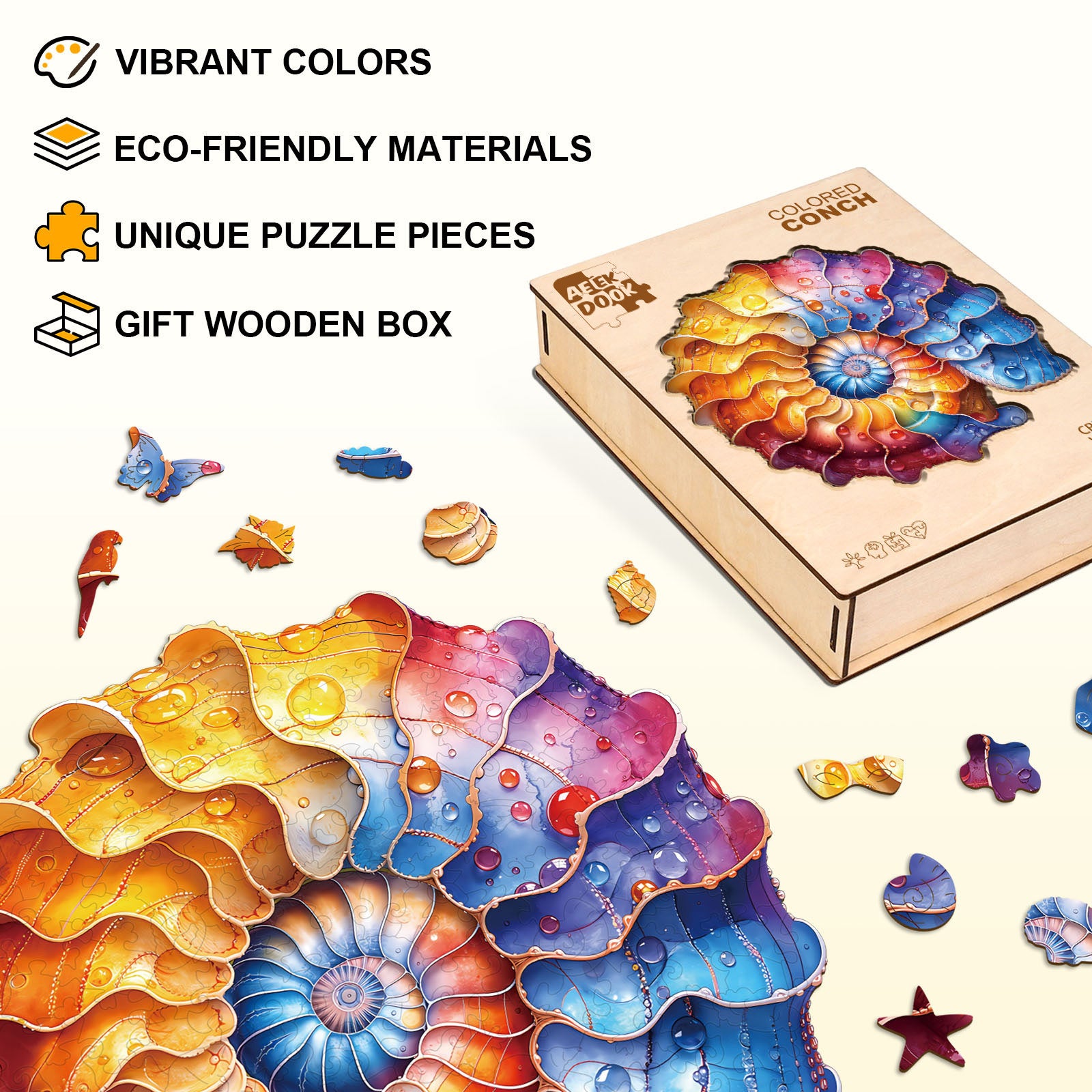 Colorful Nautilus Wooden Jigsaw Puzzles for Adults - Aeekdook