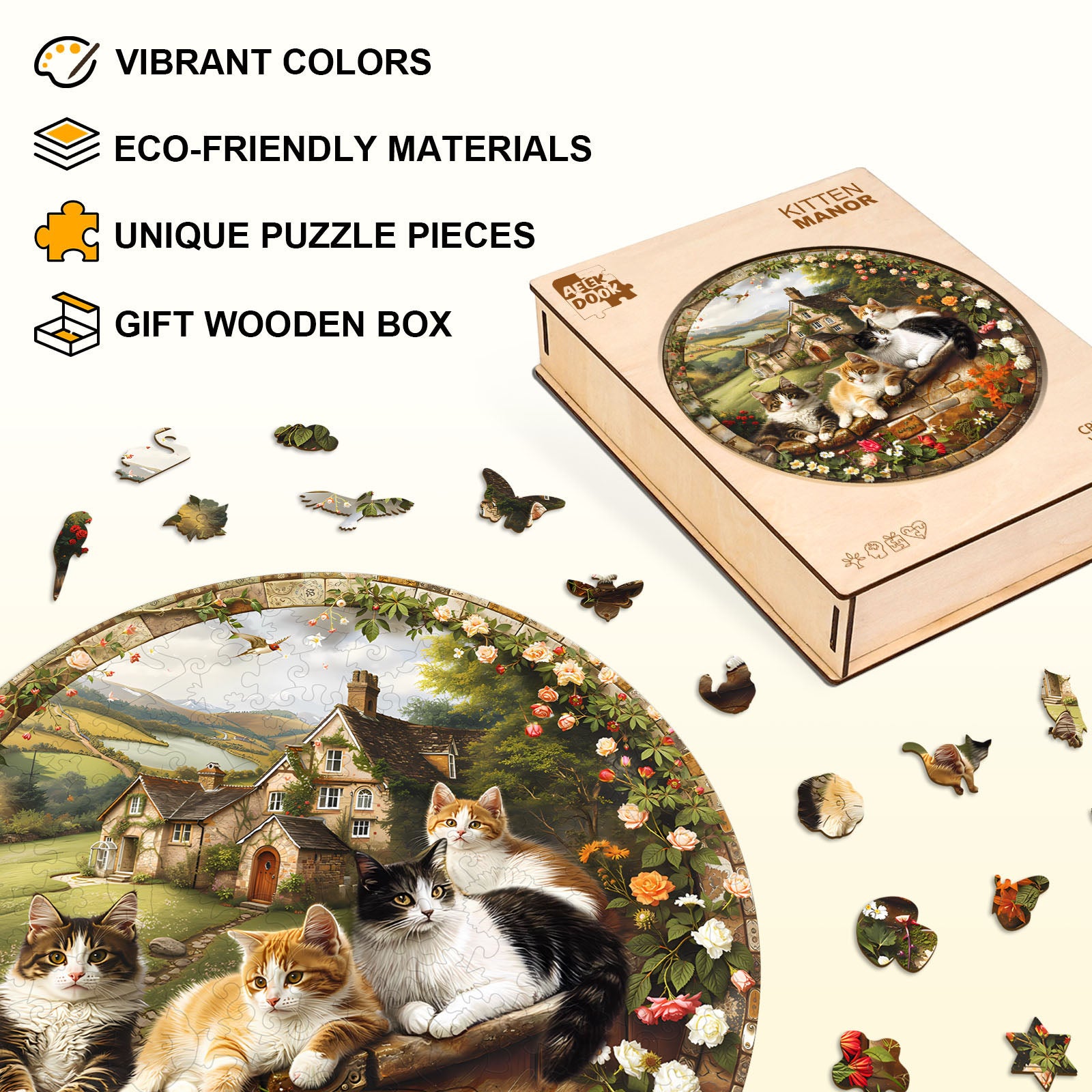 Kitten Manor Wooden Jigsaw Puzzles for Adults - Aeekdook