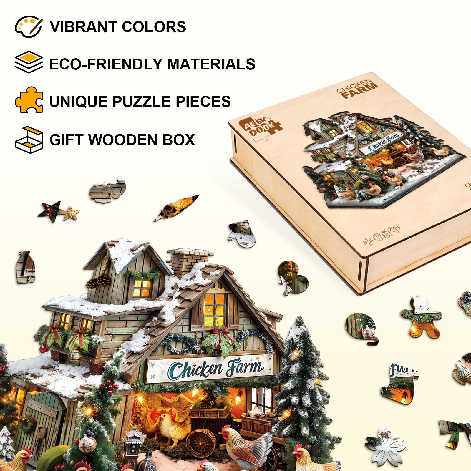 Merry Chickmas Wooden Jigsaw Puzzles - Aeekdook