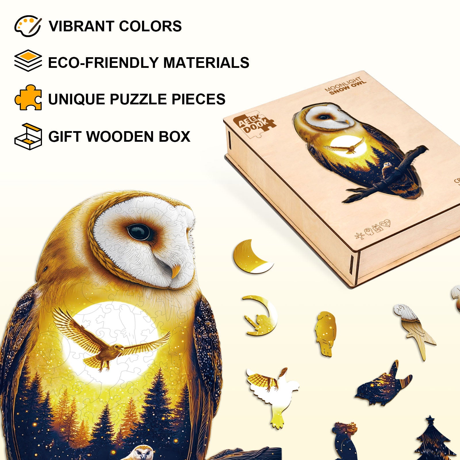 Moonlight Snow Owl Wooden Jigsaw Puzzles for Adults - Aeekdook