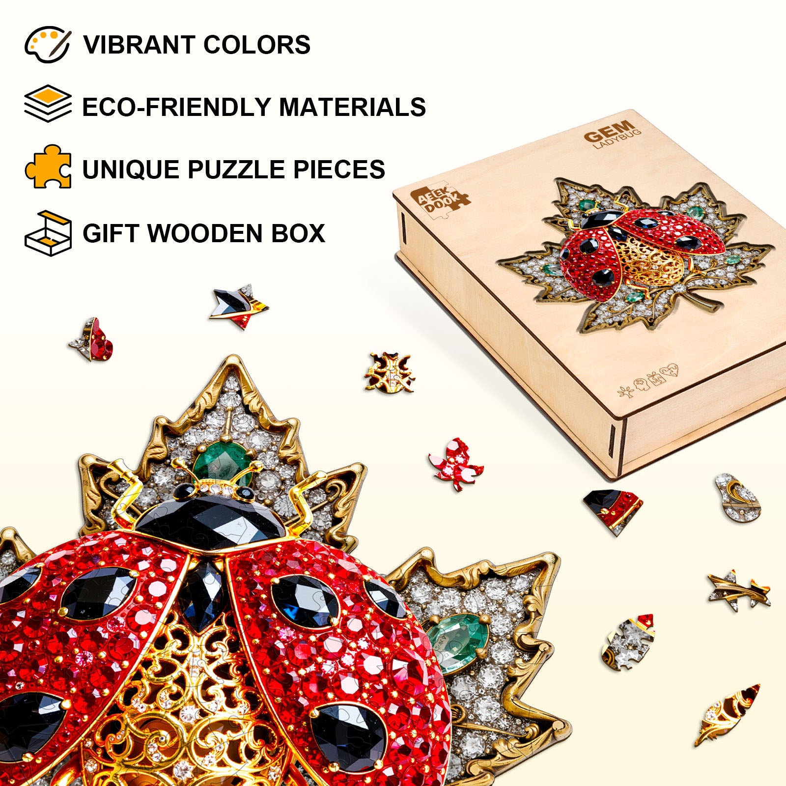 Gem Ladybug Wood Puzzles for Adults - Aeekdook
